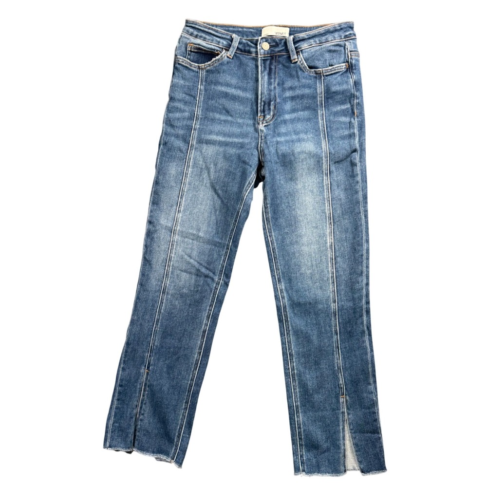 VERVET Jeans Women 28 High Rise Straight Leg Front Seam Split Hem Blue